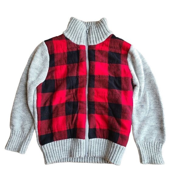 Carter's Black Red Buffalo Plaid Gray Full Zip Sweater Sherpa Lined Jacket - Picture 2 of 5